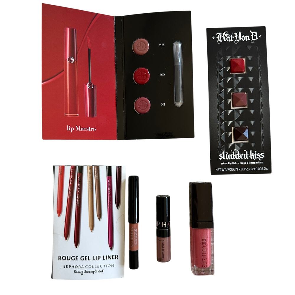 Lip Makeup Sample Lot of 5 Giorgio Armani, KatVonD, Sephora, Laura Mercier